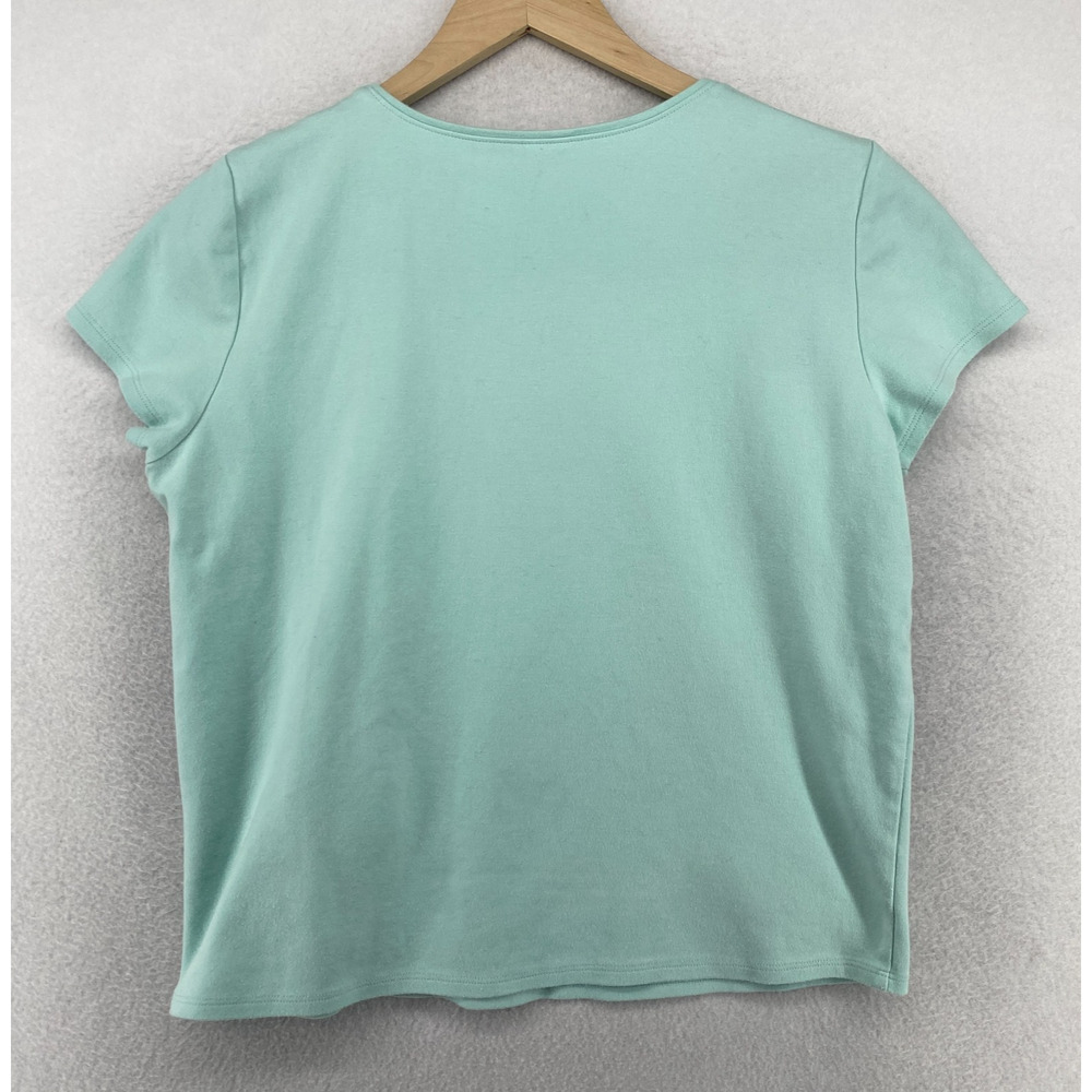 EILEEN FISHER Top M Cotton Jersey Interlock Crewneck Short Sleeve Green - Picture 3 of 10
